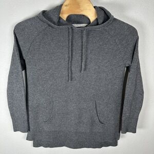 Athleta Cashmere Hoodie Sweater Womens Medium Charcoal Gray Knit Pocket Pullover